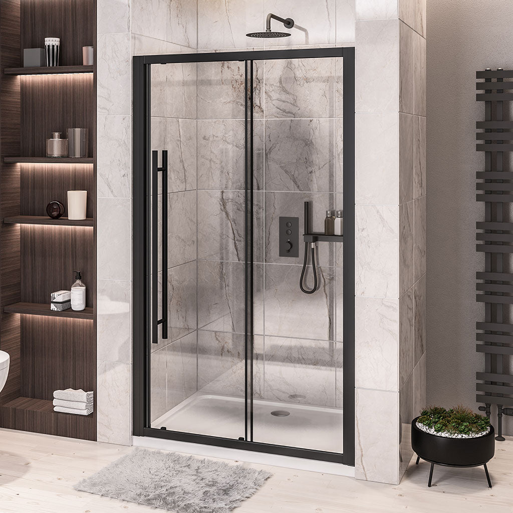 Vantage 2000 easy clean sliding door 1200mm Matt Black — Elite Tiles LTD