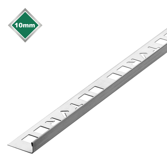 10MM BRIGHT SILVER (BR) G304 S/STEEL L SHAPE TILE EDGE